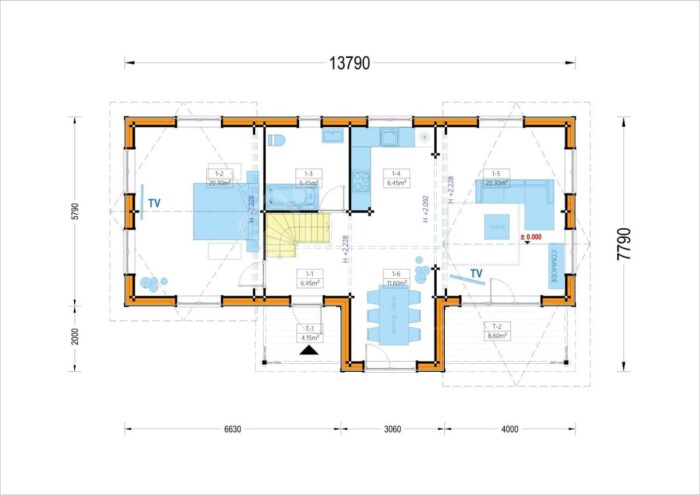 Holzwohnhaus DACHSTEIN , 66 mm + Holzverschalung), 108 m² + 13 m² Terrasse – Bild 5