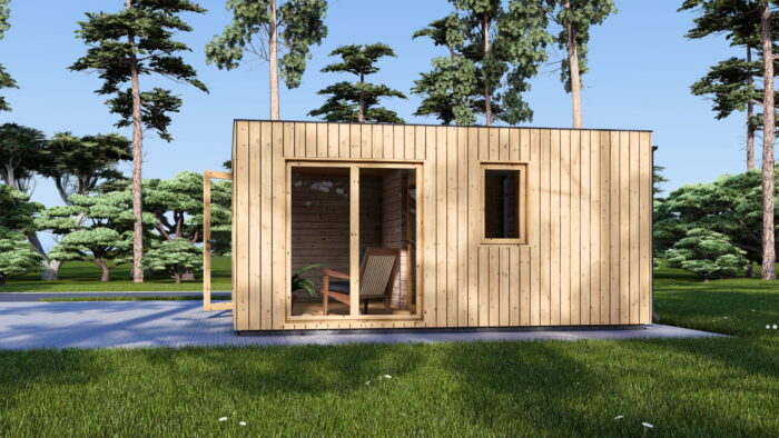 Gartensauna mit Vorraum DANIEL (34 mm + Holzverschalung), 5,1 x 5,1 m, 22 m² – Bild 4