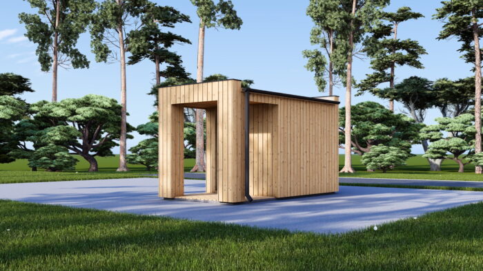 Gartensauna DANIEL (34 mm + Holzverschalung), 2,6 x 2,1 m, 3,8 m² mit Terrasse 3 m² – Bild 5