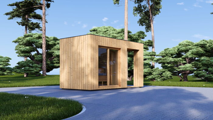 Gartensauna DANIEL (34 mm + Holzverschalung), 2,6 x 2,1 m, 3,8 m² mit Terrasse 3 m² – Bild 2