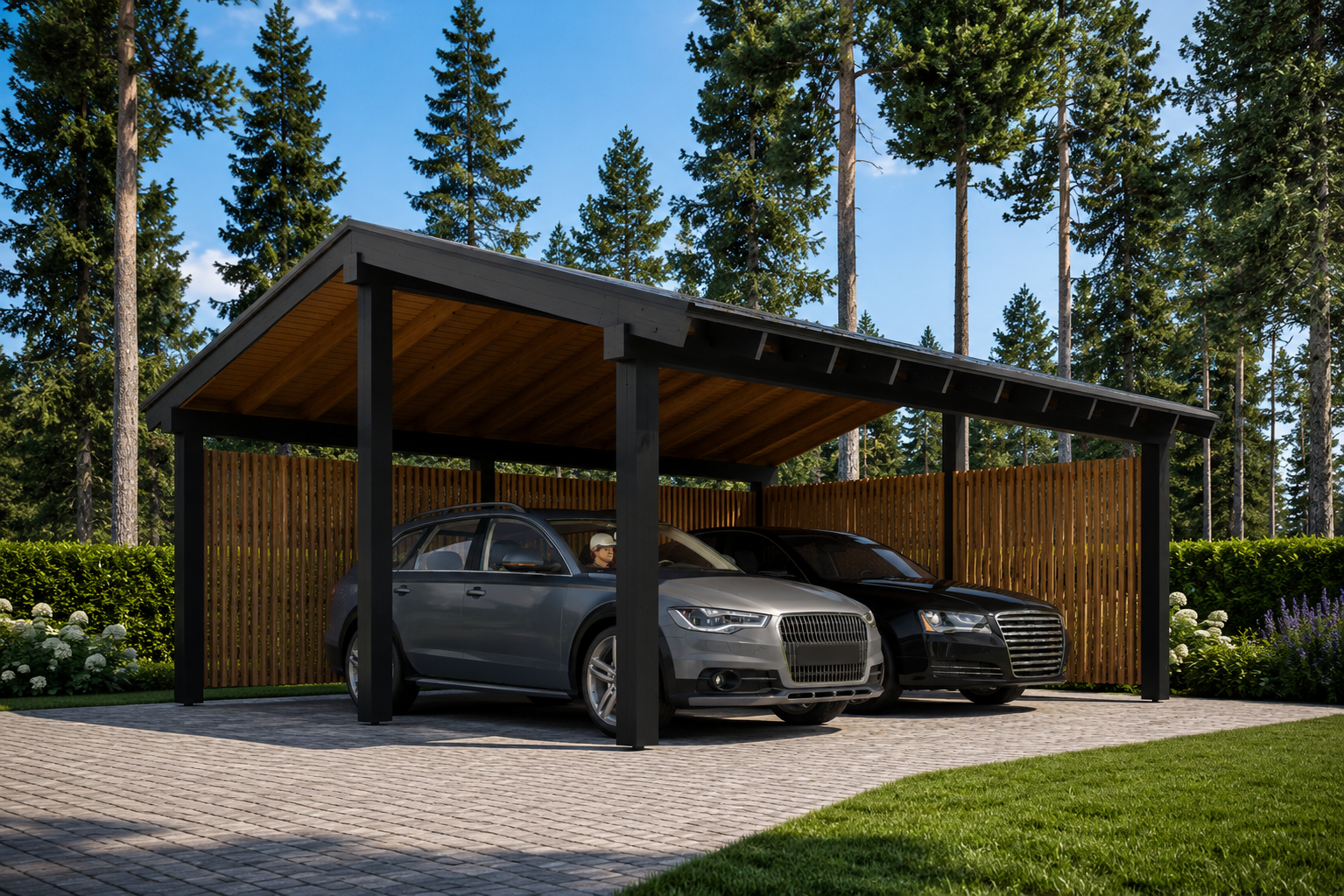 Doppelcarport Sandra+ Mit Seitenwand · 6,00 × 6,00 M (4) Doppelcarport SANDRA+ mit Seitenwand · 6 × 6 m – Bild 1