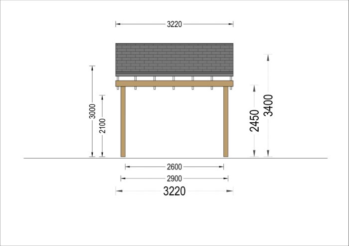 Carport aus Holz mit L-förmiger Wand SANDRA, 3.2x6 m – Bild 8