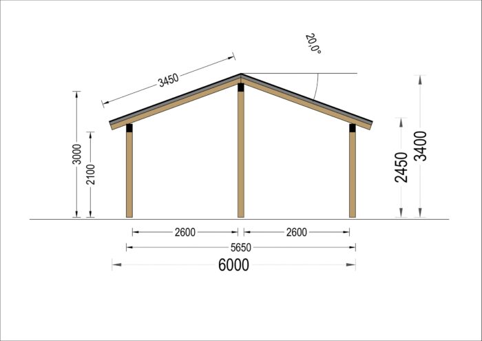 Carport aus Holz mit L-förmiger Wand SANDRA, 3.2x6 m – Bild 9