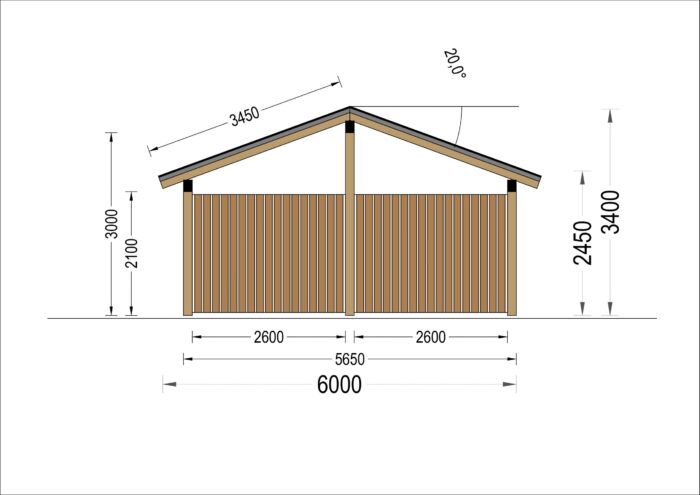 Carport aus Holz mit L-förmiger Wand SANDRA, 3.2x6 m – Bild 6