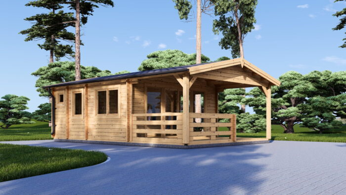 Saunahaus Helga (44 mm), 5x7,5 m; 25 m² mit Terrasse 12 m² (4 Räume) – Bild 2