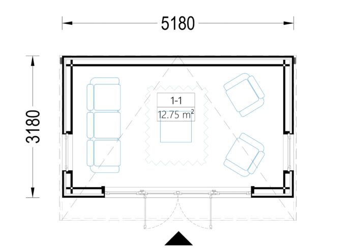 Gartenhaus EMIL (34mm + Holzverschalung ), 5x3m, 15m² – Bild 9