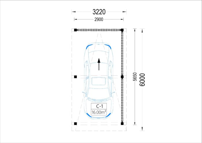 Carport NOVA mit L-förmiger Wand · 3,2 × 6 m – Bild 7