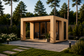 Gartensauna mit Vorraum DANIEL 34 mm + Holzverschalung), 4,6 x 2,1 m, 7,2 m² mit Terrase 6,7 m²