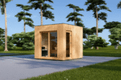 Gartensauna Erna (34 mm + Holzverschalung), 2,6 x 2,1 m, 3,8 m²