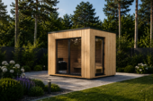 Gartensauna Erna (34 mm + Holzverschalung), 2,6 x 2,1 m, 3,8 m²