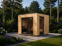 Gartensauna Erna (34 mm + Holzverschalung), 2,6 x 2,1 m, 3,8 m²