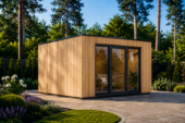 Gartensauna mit Vorraum DANIEL (34 mm + Holzverschalung), 5,1 x 5,1 m, 22 m² – Bild 5