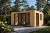 Gartensauna mit Vorraum DANIEL (34 mm + Holzverschalung), 5,1 x 5,1 m, 22 m²