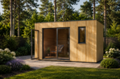 Gartensauna mit Vorraum DANIEL (34 mm + Holzverschalung), 5,1 x 5,1 m, 22 m² – Bild 2