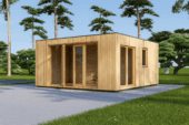Gartensauna mit Vorraum DANIEL (34 mm + Holzverschalung), 5,1 x 5,1 m, 22 m²