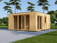 Gartensauna mit Vorraum DANIEL (34 mm + Holzverschalung), 5,1 x 5,1 m, 22 m²