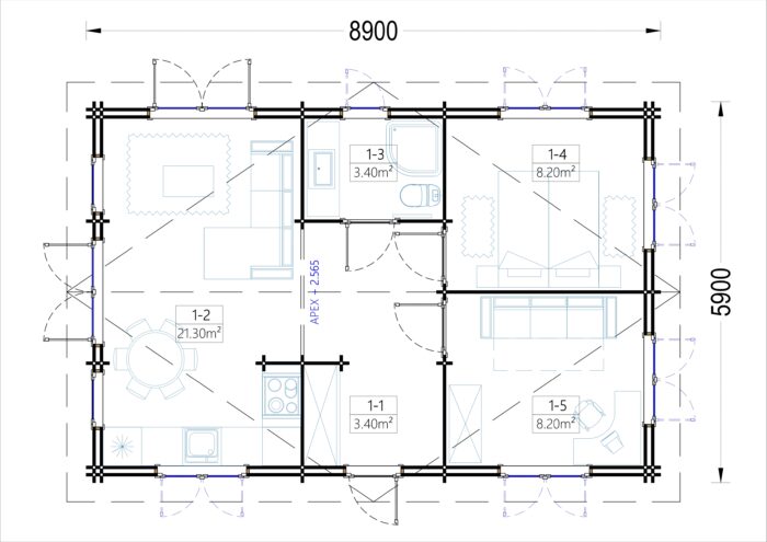 Blockbohlenhaus GRAZ (44+44 mm Isoliert) · 54 m² – Bild 10