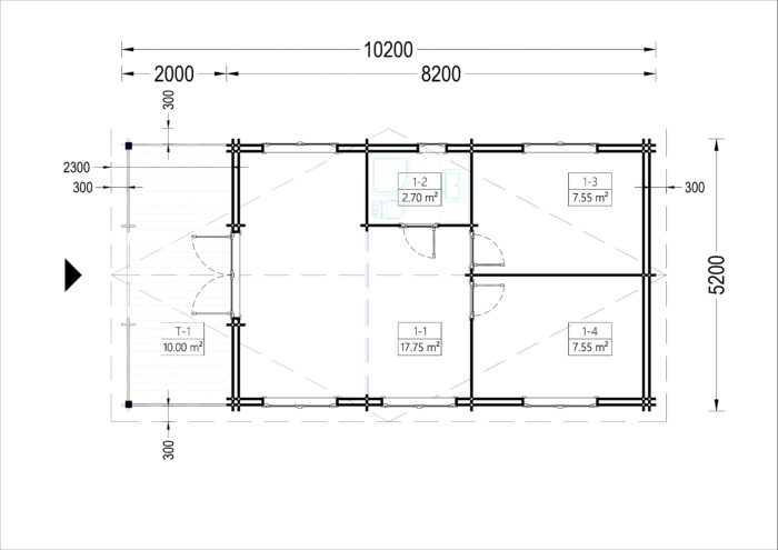Blockbohlenhaus HANNES (Extra Isoliert, 44+44 mm) · 42 m² + 10 m² Terrasse · Pultdach – Bild 6