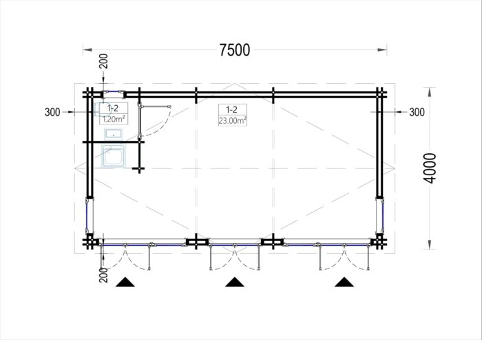 Blockbohlenhaus MARGIT (44+44 mm), 7.5x4m, 30m² Extra Isoliert – Bild 8