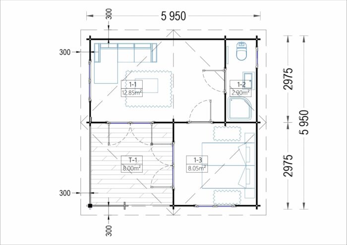 Blockbohlenhaus BASEL 6x6 m, 36 m² – Bild 10