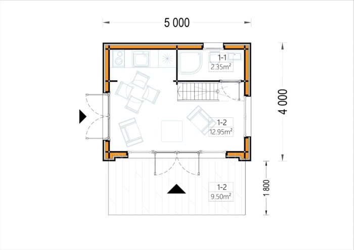 Blockbohlenhaus SASCHA (44 mm + Holzverschalung), 20 m² Isoliert – Bild 6