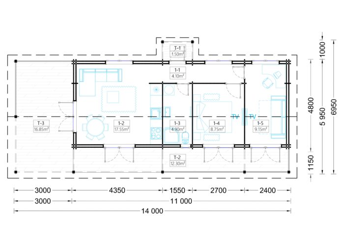 Blockbohlenhaus TRAUNSEE (44+44 mm) · 50 m² · Extra Isoliert – Bild 6