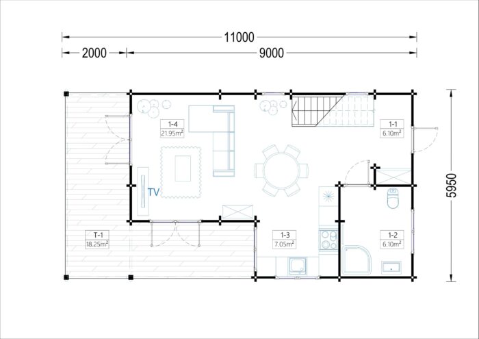 Blockbohlenhaus TURIN (66 mm) Isoliert, 100 m² + 20m² Terrasse – Bild 7