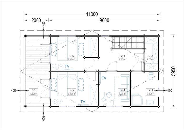 Blockbohlenhaus TURIN (66 mm) Isoliert, 100 m² + 20m² Terrasse – Bild 8