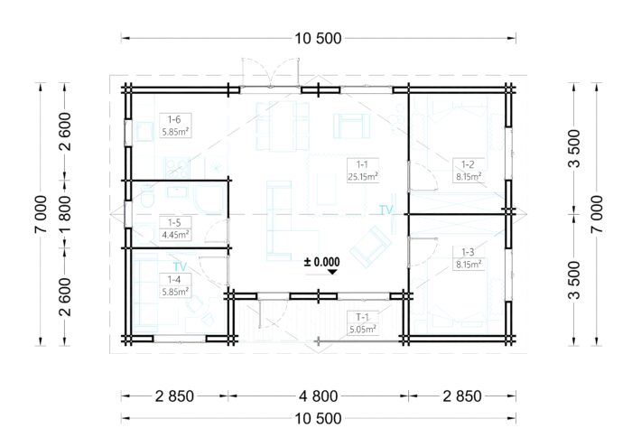 Blockbohlenhaus ULRICH (44+44 mm) · 70 m² · Isoliert – Bild 8