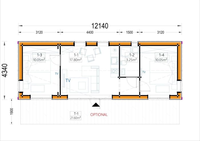 Wohnhaus ADRIAN (Isoliert, 66 mm + Holzverschalung), 41 m² – Bild 3
