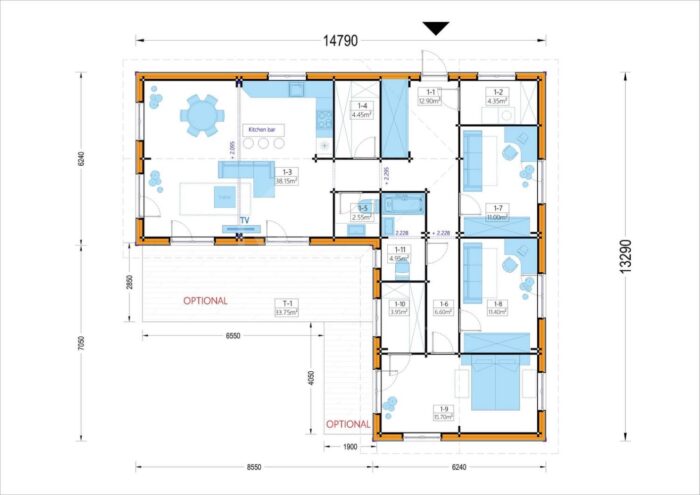 Bungalow Neusiedl (66 mm + Holzverschalung), Isoliert 129 m² – Bild 3