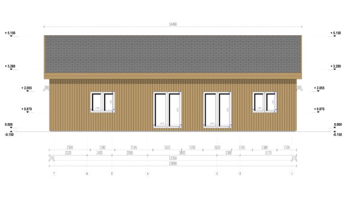 Blockbohlenhaus BERNAU 2 Isoliert, 66 mm + Holzverschalung), 94 m² – Bild 7