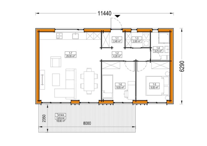 Wohnhaus BERTA 2 (66 mm + Holzverschalung Isoliert), 60 m² – Bild 8