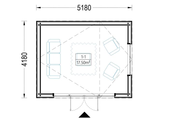 Gartenhaus ANTONIA (34 mm + Holzverschalung) – isoliert, 5×4 m, 20 m² – Bild 6