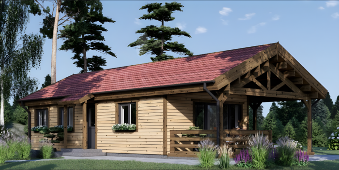 Holzhaus TRAUNSEE (Isoliert, 66 mm + Holzverschalung), 46 m² – Bild 2