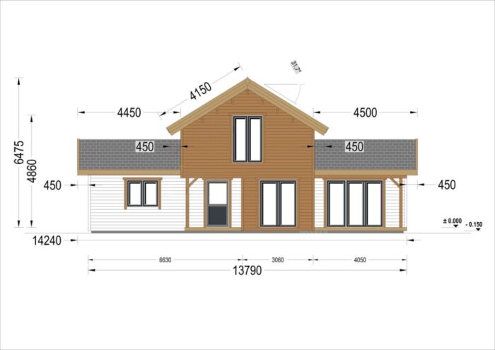 Holzwohnhaus DACHSTEIN , 66 mm + Holzverschalung), 108 m² + 13 m² Terrasse – Bild 7
