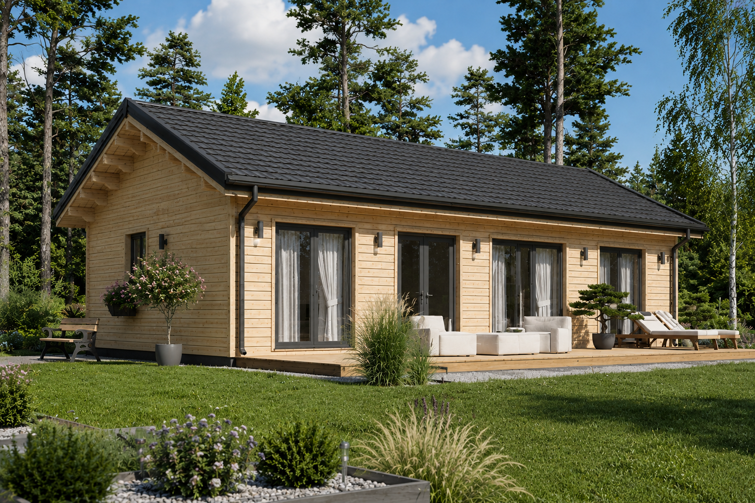 Holzhaus Arbora (Isoliert, 66 Mm (1) Holzhaus Arbora (Isoliert, 66 mm + Holzverschalung), 64 m² – Bild 1