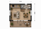 Blockbohlenhaus SASCHA 44 mm 20 m² Premium Isoliert mit Schlafboden – Bild 6