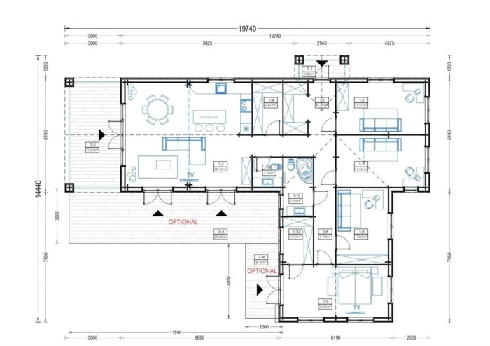 Bungalow TESSA (44 mm + Holzverschalung), 150 m²