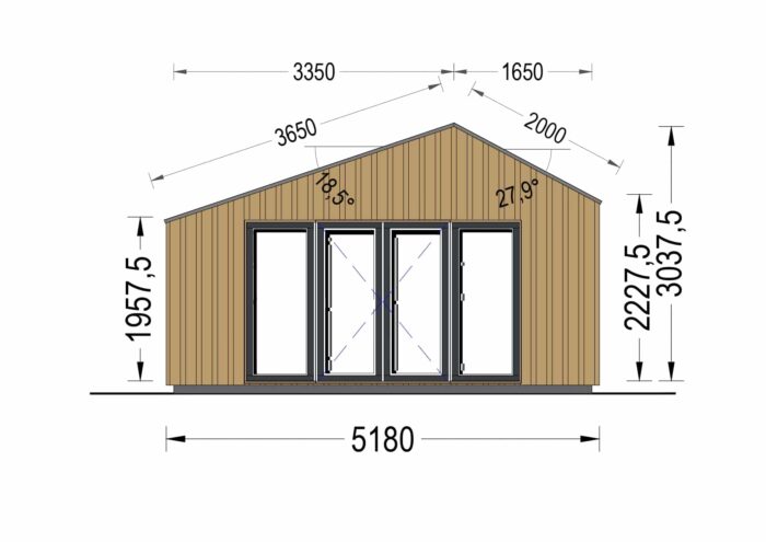 Premium Gartenhaus TONIA (34 mm + Holzverschalung), 5x4 m, 20 m²