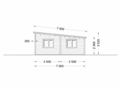 Blockbohlenhaus mit Flachdach UZES (66 mm), 70 m²