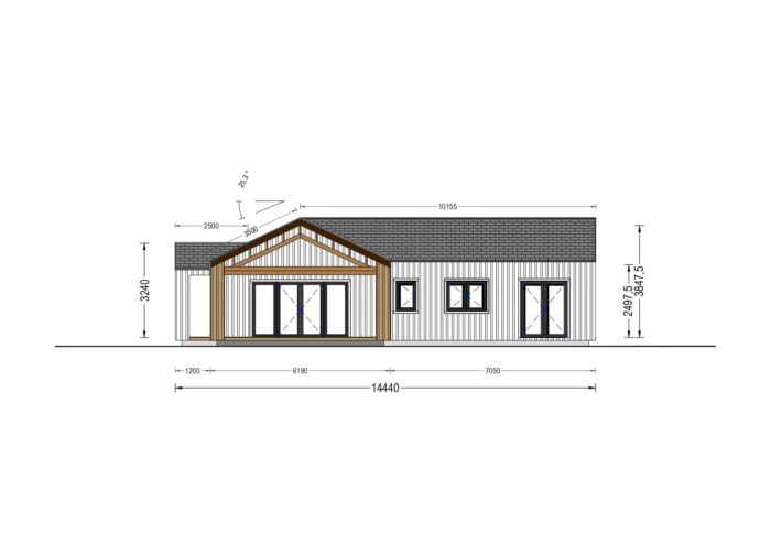 Bungalow TESSA (44 mm + Holzverschalung), 150 m²