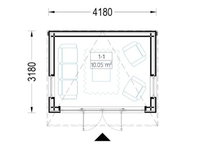 Gartenhaus EVELIN (34 mm + Holzverschalung), 4x3 m, 12 m²