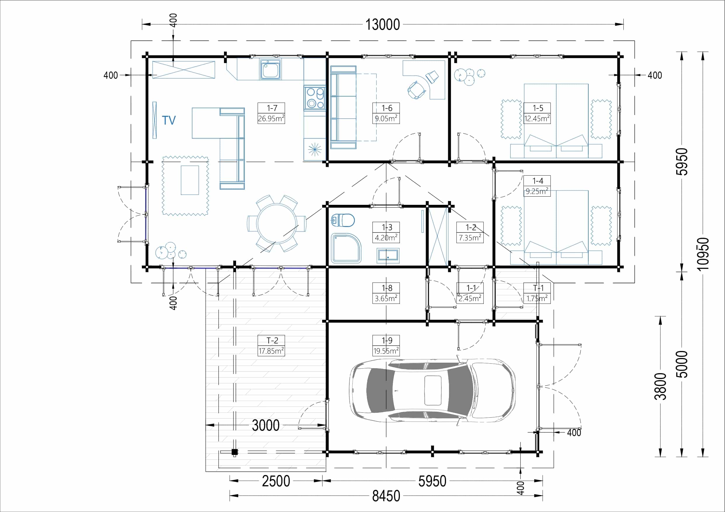 Blockbohlenhaus BERTA (66 mm) 105 m²