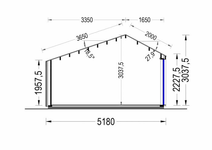 Premium Gartenhaus TONIA (34 mm + Holzverschalung), 5x4 m, 20 m²