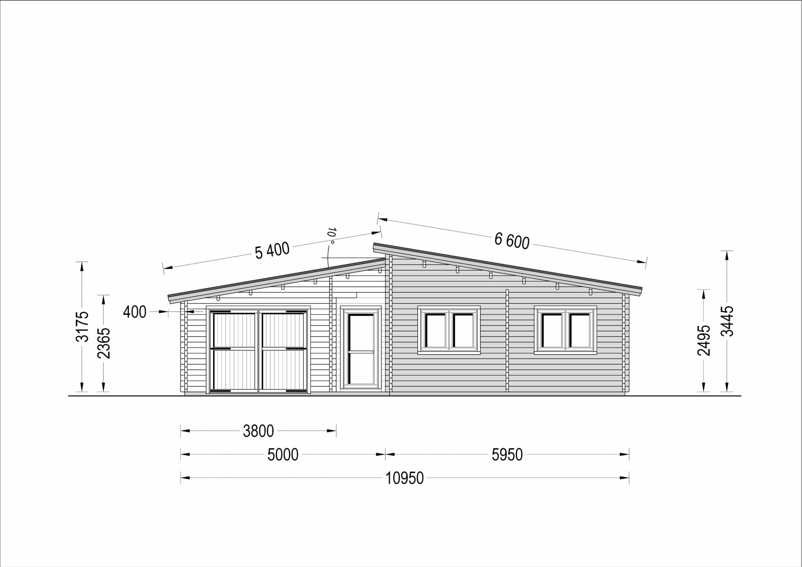 Blockbohlenhaus BERTA (66 mm) 105 m² mit Flachdach