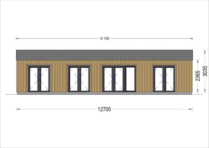 Holzhaus NICOLE M (44 mm + Holzverschalung), 12.7x6.2 m, 78 m²