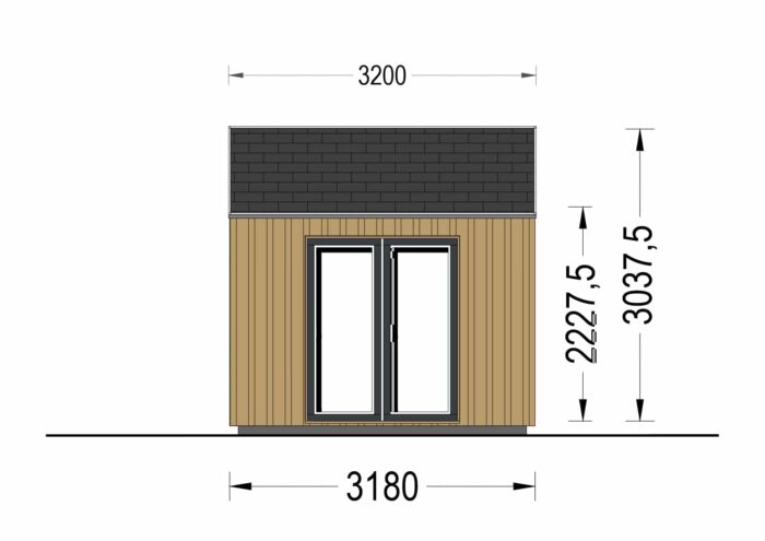 Premium GartenhausTONIA (34 mm + Holzverschalung), 5x3 m, 15 m²