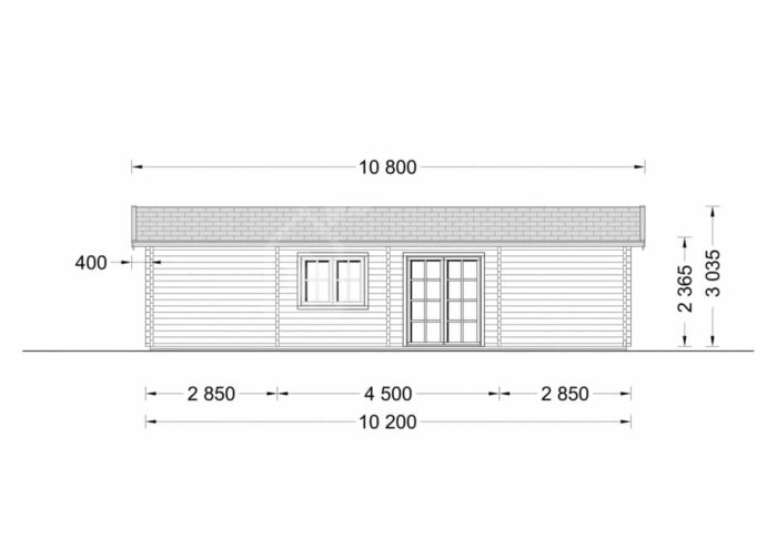 Blockbohlenhaus mit Flachdach UZES (66 mm), 70 m²