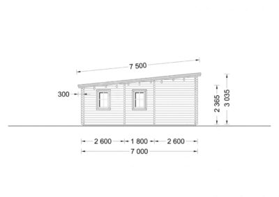 Blockbohlenhaus mit Flachdach UZES (66 mm), 70 m²